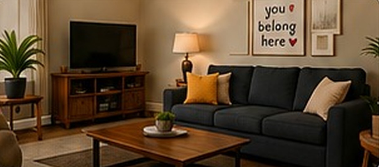 Warm and welcoming foster care living room