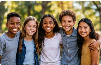 A diverse group of smiling young people